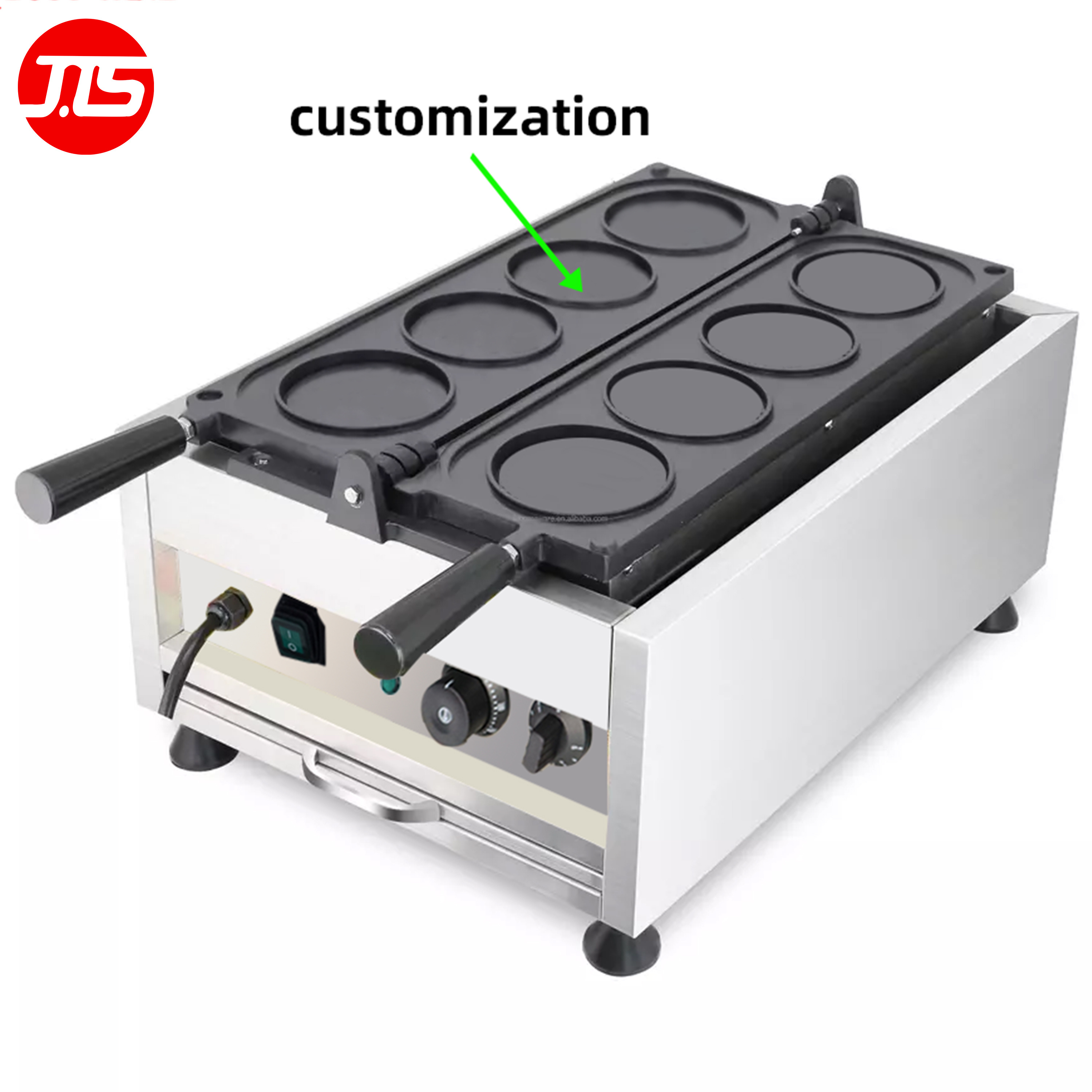 JTS Manufacture Customized Snack Equipment New 4-Piece Coin Commercial Rotating Waffle Maker Round Waffle Machine