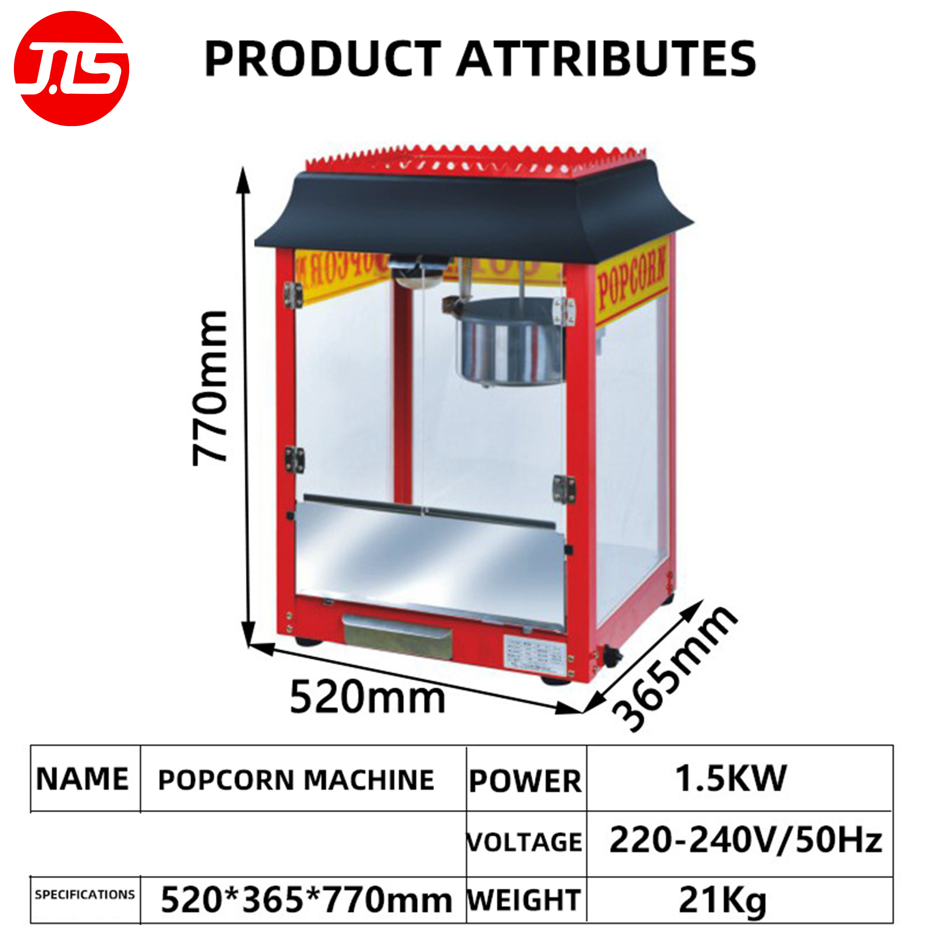 JTS Factory Hot selling 2024 Sweet Popcorn Machine Industrial Electric Popcorn Makers Popcorn Machine Large Capacity