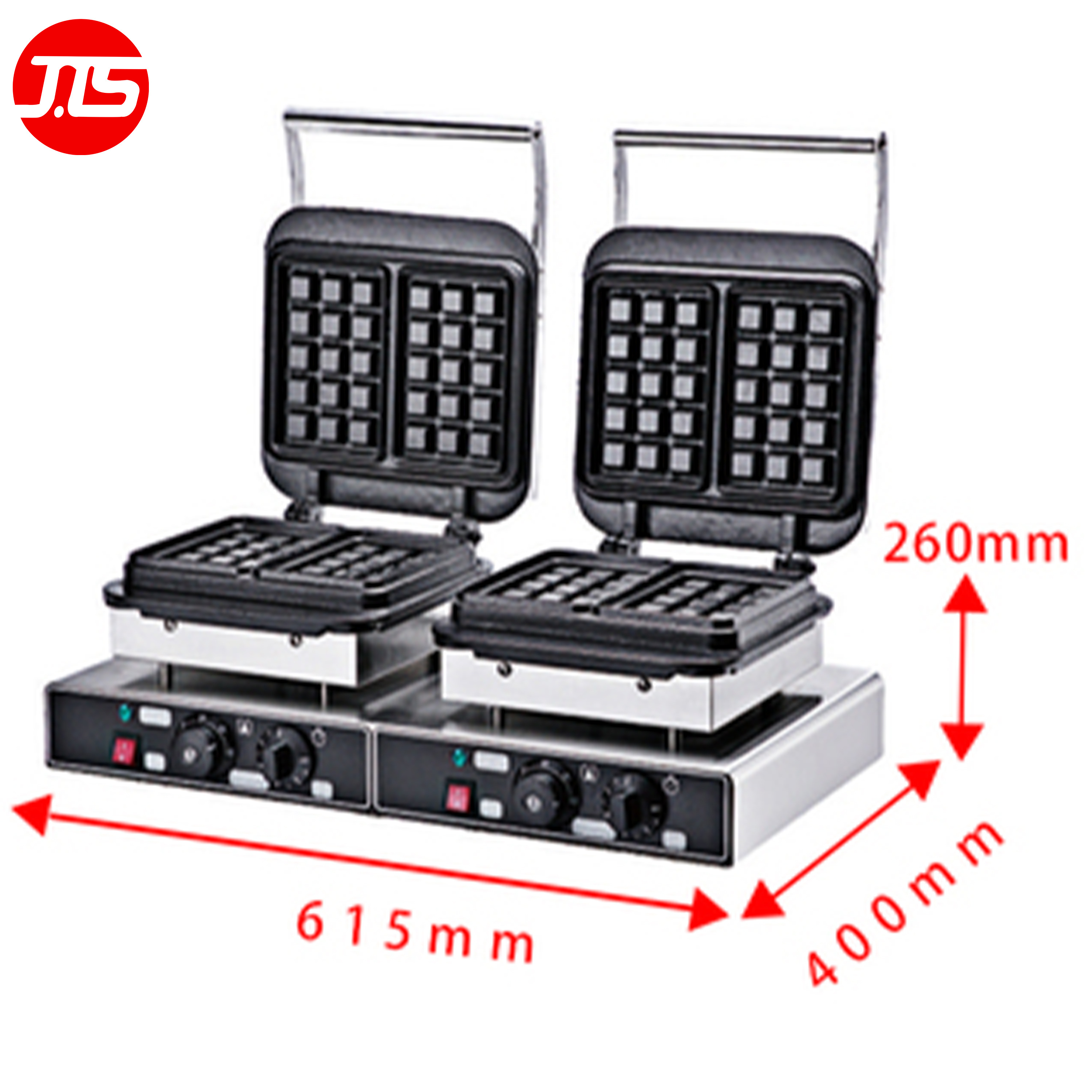 JTS Belgian Gas Electric Mini Commercial Industrial Vertical Four Spaces Square Honeycomb Double Cuisinart Waffle Maker Machine