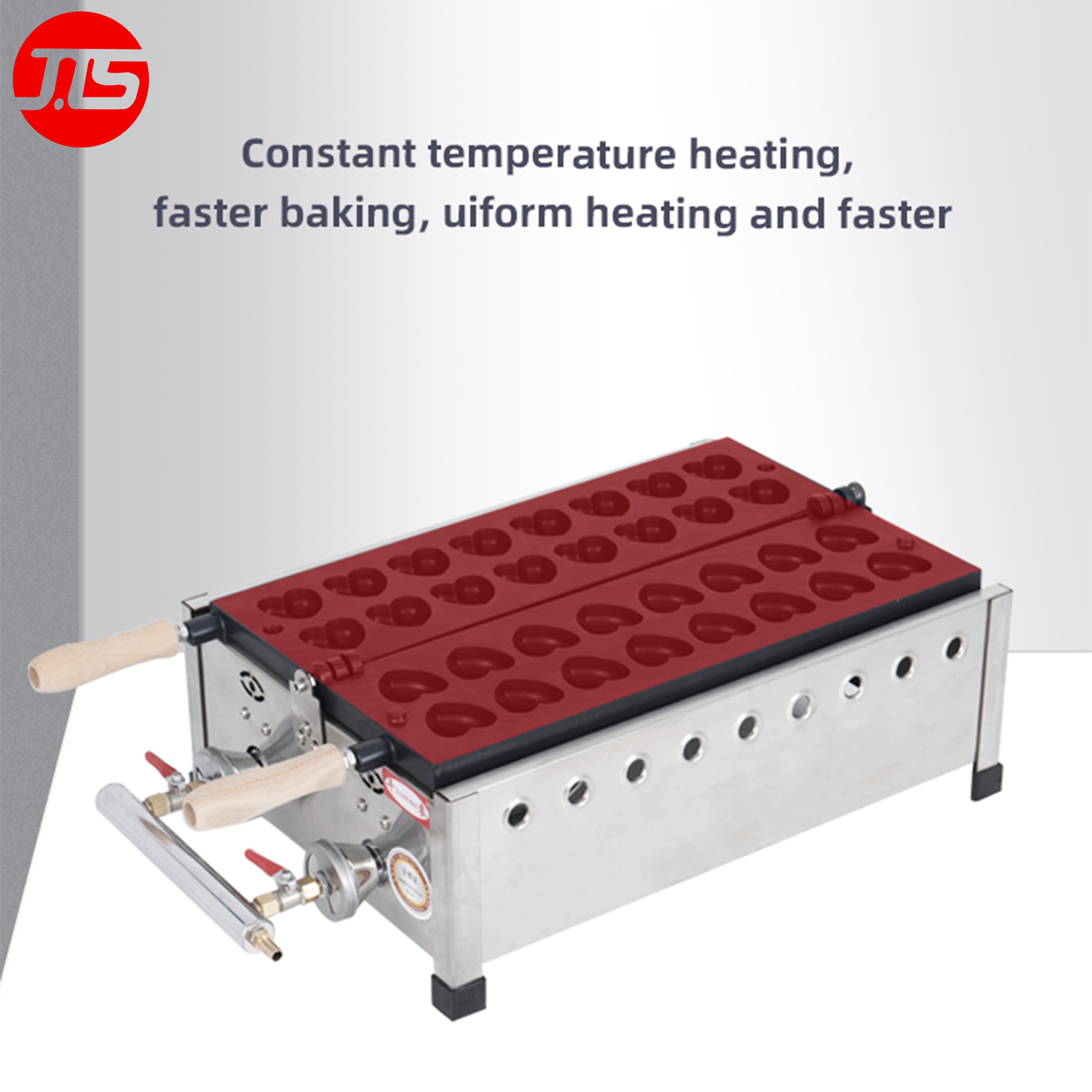 JTS High-Efficiency Catering Manufacturers Craft Custom Mini Gas Heart-Shaped Waffle Makers for Commercial and Industrial Use.