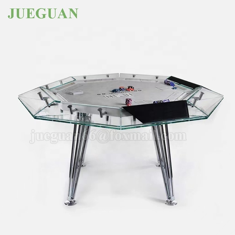 Texas Hold Em Oval Casino Poker Playing Card Disc Foot Table 8 Person Tempered Glass Poker Table