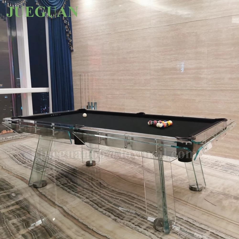 2024 Modern luxury High Quality factory price glod stainless steel billiards pool table 7ft 8ft 9ft glass pool table