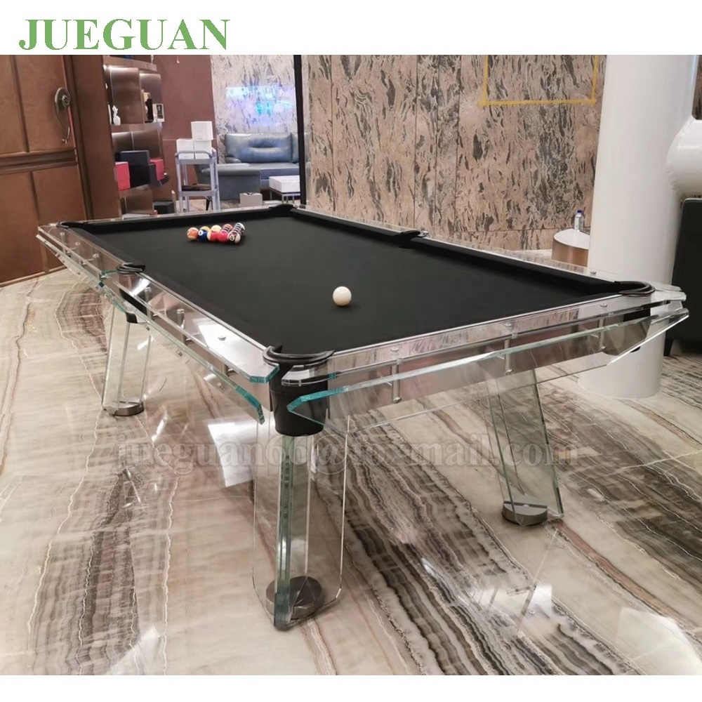 2024 Modern luxury High Quality factory price glod stainless steel billiards pool table 7ft 8ft 9ft glass pool table