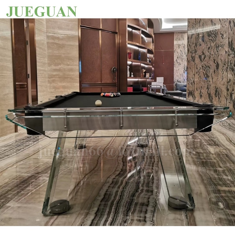 2024 Modern luxury High Quality factory price glod stainless steel billiards pool table 7ft 8ft 9ft glass pool table