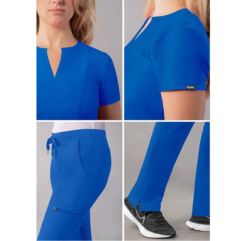 Comfortable Hospital Uniform Nurse Work Sets Notched V-Neck Scrub Tops Skinny Cargo Scrub Pants For Women