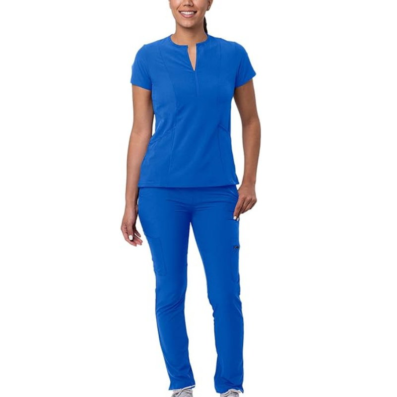 Comfortable Hospital Uniform Nurse Work Sets Notched V-Neck Scrub Tops Skinny Cargo Scrub Pants For Women