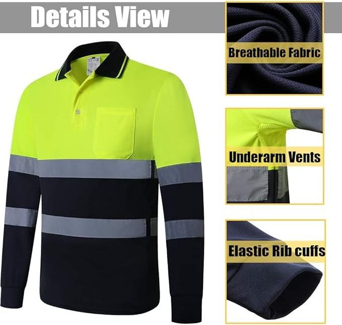 Hi Vis Security Uniform Yellow Navy Reflective Uniform Polo Shirts High Quality Safety Work Shirt for Construction Men Women