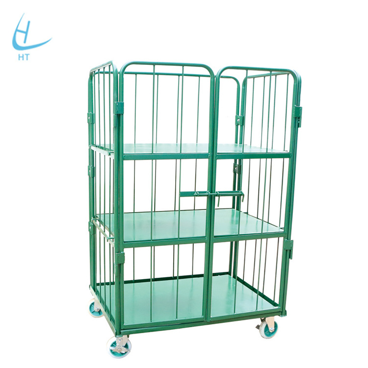 Foldable Metal Zin Plated Logistics Collapsible Warehouse Security Qualified Cargo Storage Nestable Wire Mesh Roll Cage