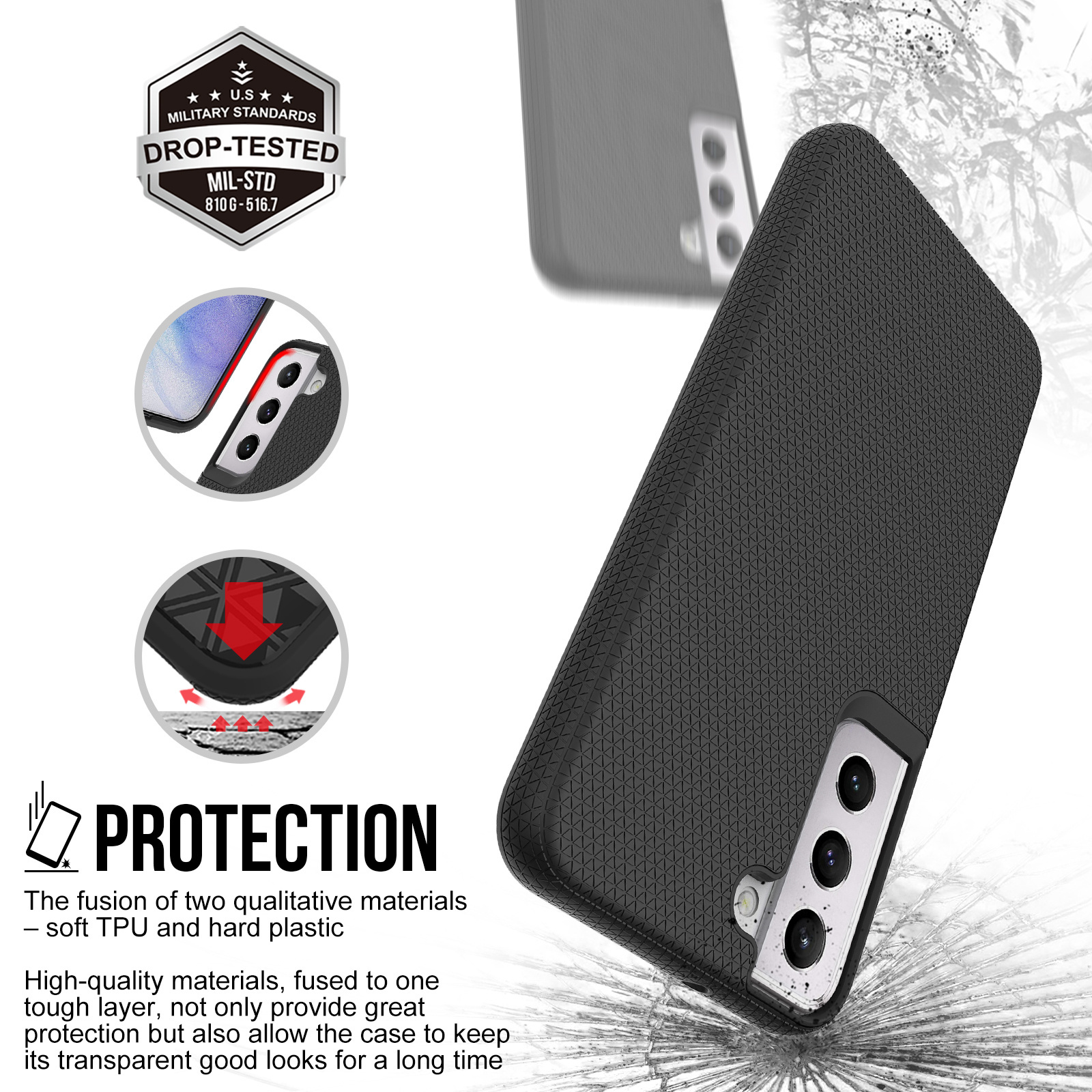 Triangle Phone Case for Samsung Galaxy S24 Ultra TPU PC Shockproof Hybrid Combo Phone Cover