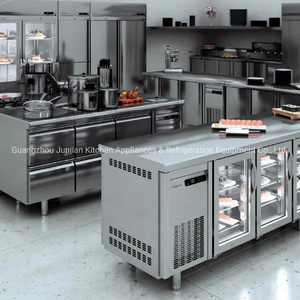 Three Glass Doors Commercial Display Counter Refrigerator, Workbench Fridge, Refrigerated Working Table