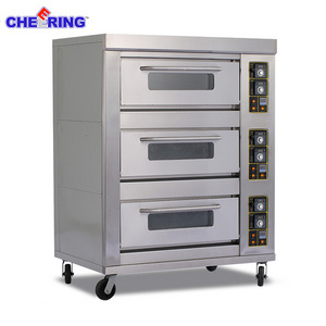 Commercial kitchen Bread Baking Oven triple-layer nine-tray Stainless Steel gas bakery pizza machines with CE