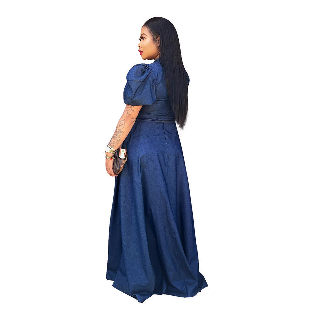 Long-sleeved denim dresses women's party evening plus size jean dresses for women