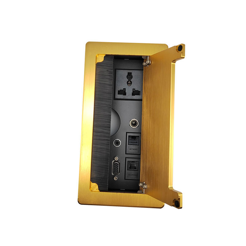 recessed flip up cover multi power table socket outlet hidden electrical brushed gold socket