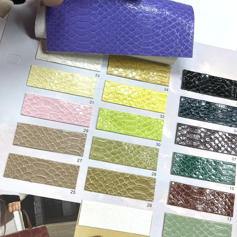 Free Samples of Custom PVC Bag Making Synthetic Printed Snake Skin Faux Leather for Bag Upholstery for Home Textile Use