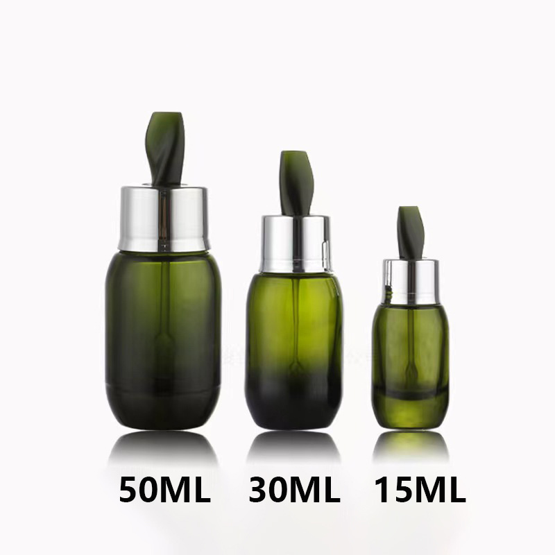 15ml 30ml 50ml green Hot Sale Luxury Spray Dropper Glass Essential Oil Glass Bottle For Essence Skincare