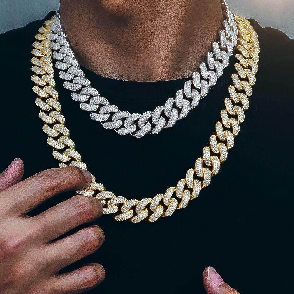 High Quality Luxury Hip Hop Necklace 14k Gold Chain White Gold Cuban Link Iced Chain Men