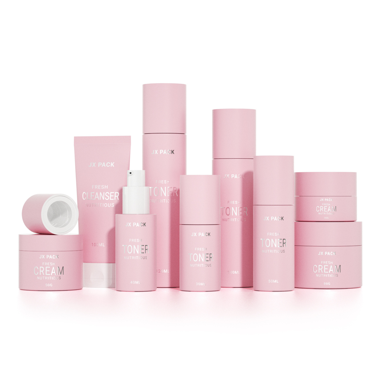 Wholesale pink luxury skincare packaging set empty lotion pump glass bottle and jar cosmetic cream bottle with plastic pump