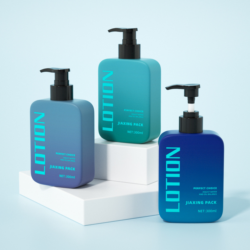 Empty body wash lotion shower gel press square bottle square matte black blue green pump HDPE shampoo plastic bottle