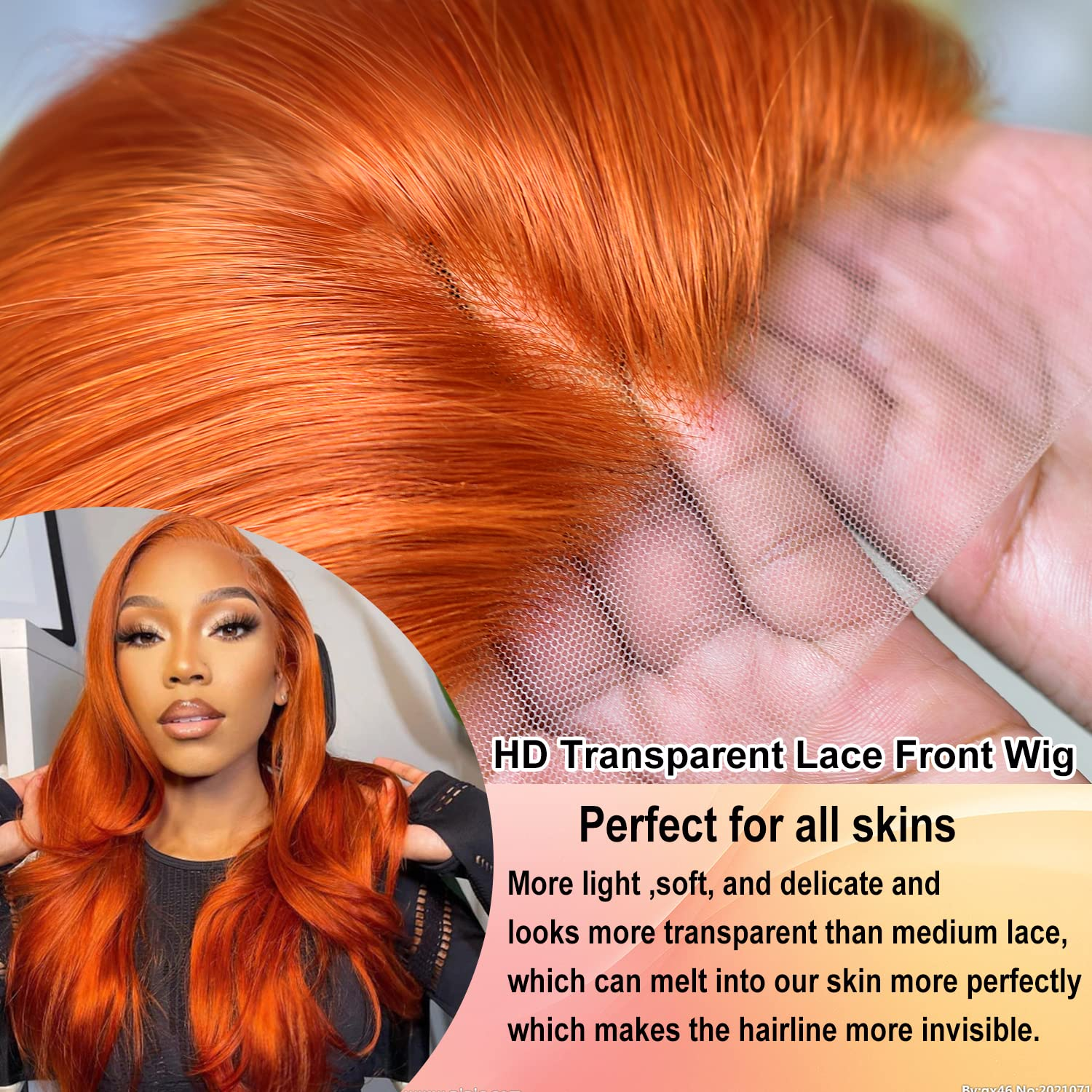 Raw Hair 180% Density 350 Copper Ginger Orange Color Human Hair Wig Transparent Lace Front Wigs For Black Women