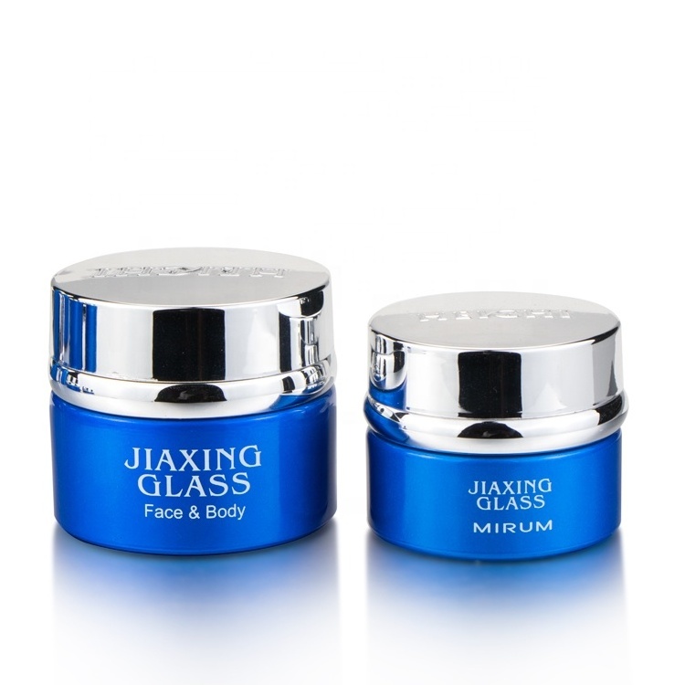 1oz 1.7oz 2oz 3 oz blue color round shape glass packaging cosmetic cream  jar for cosmetic packaging