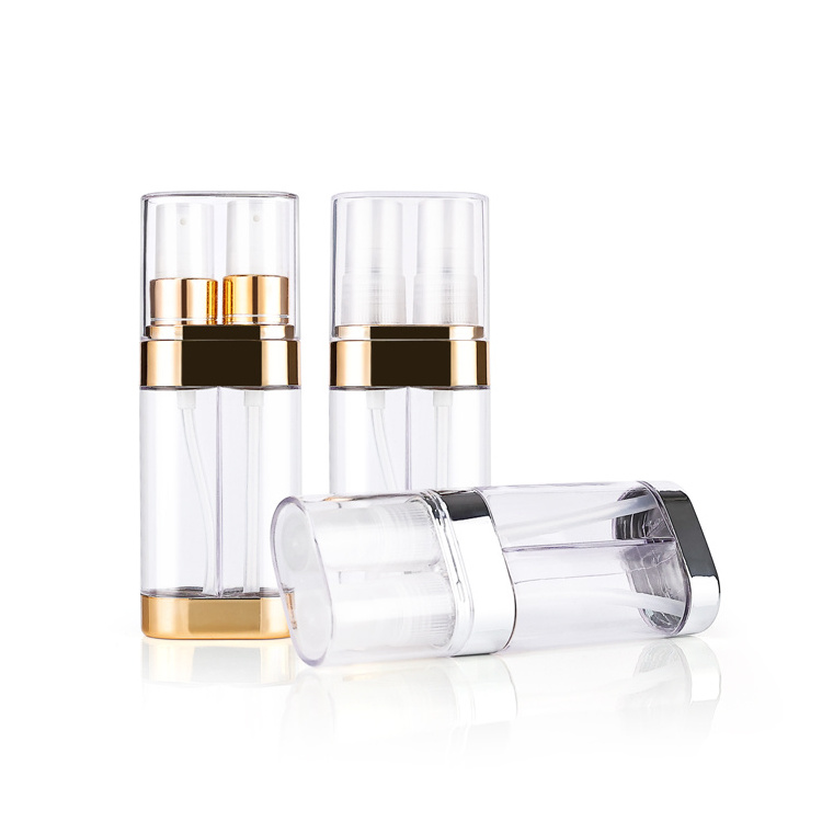 Unique clear dual chamber 30ml plastic cosmetic lotion pump bottle for skin care product