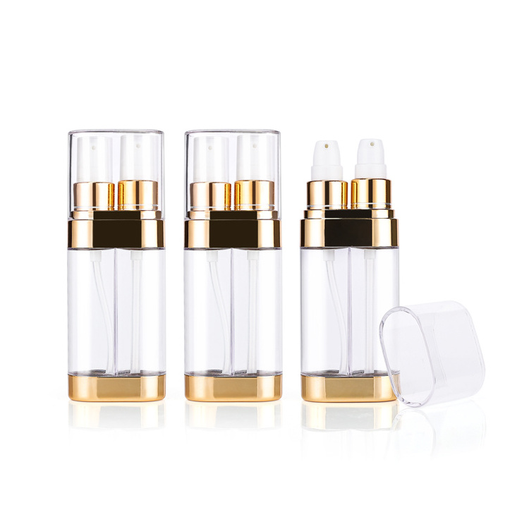 Unique clear dual chamber 30ml plastic cosmetic lotion pump bottle for skin care product