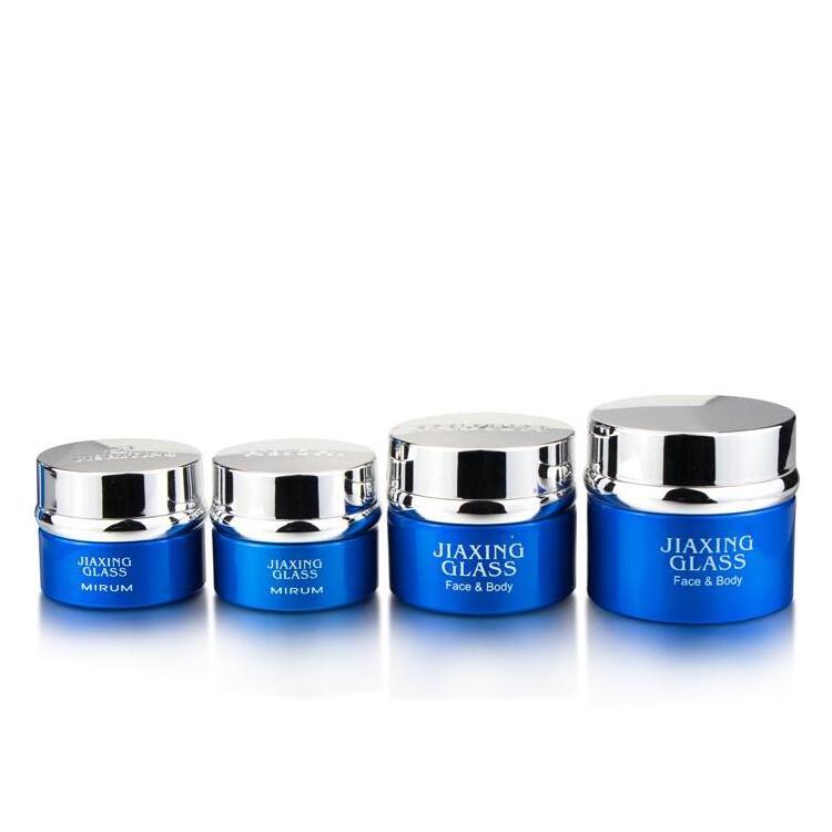 1oz 1.7oz 2oz 3 oz blue color round shape glass packaging cosmetic cream  jar for cosmetic packaging