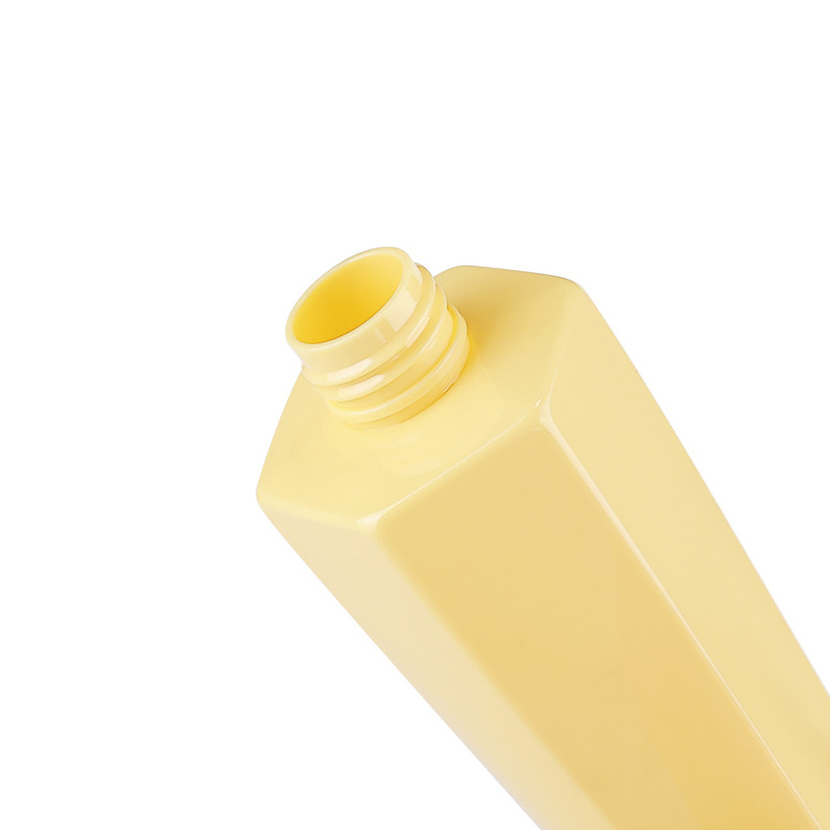 Eco friendly recycled unique shape PET 200ml yellow plastic lotion pump bottles for shampoo and conditioner