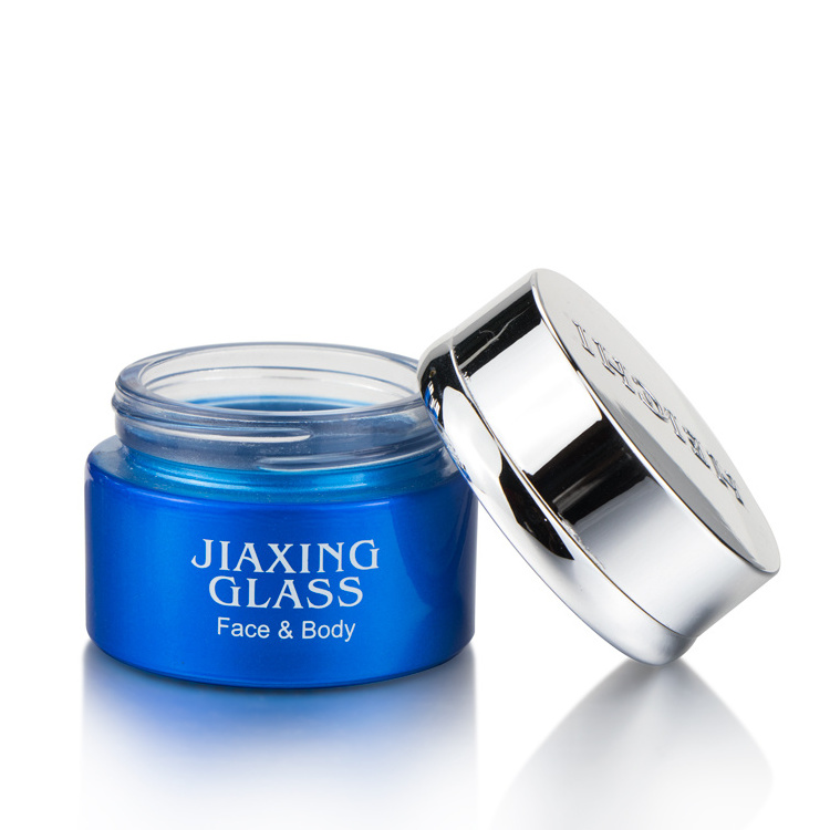 1oz 1.7oz 2oz 3 oz blue color round shape glass packaging cosmetic cream  jar for cosmetic packaging