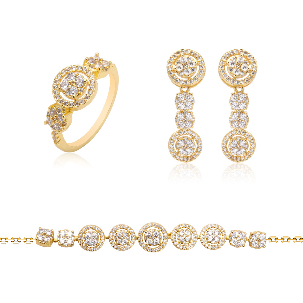 JXX Luxury Full Bling  Zircon Wedding Set 24K Gold Set Bridal Engagement Jewelry Set For Women