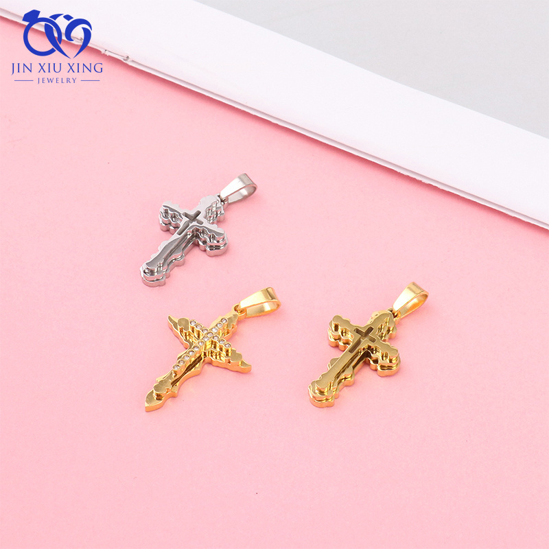 JXX Wholesale 24K Gold Plated Women& Man Dainty 3 Styles Cross Pendant Stainless Steel Charms Minimalist Necklace Pendant