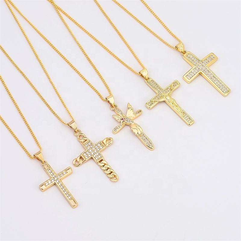 JXX hot sale fashion women/men copper jewelry gold plated zirconia cross pendant necklace cz pendant