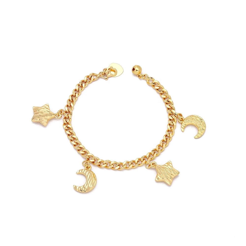 Wholesale price 24k gold plated brass jewellery star moon love heart shape charm bracelet new stylish bracelets 2023 women