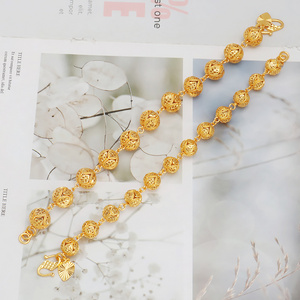 JXX JSL-374-12N Expandable Hollow Metal  Brass  Beads Gold Ball Bracelet  Bangle