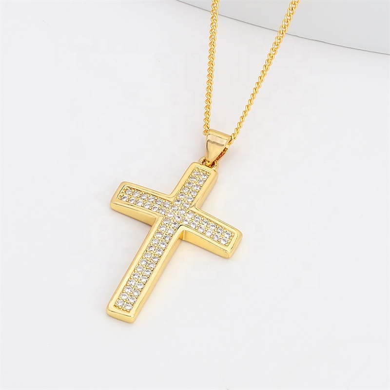 JXX hot sale fashion women/men copper jewelry gold plated zirconia cross pendant necklace cz pendant