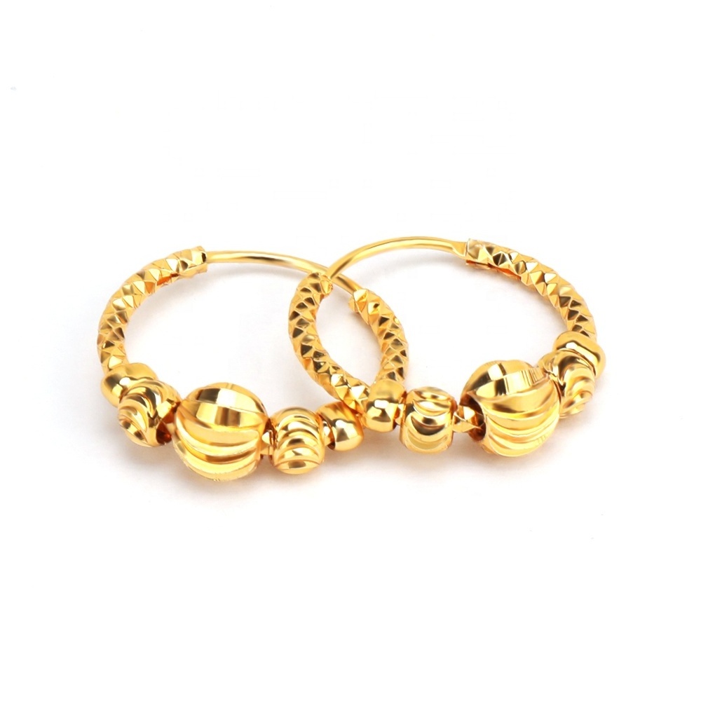 Jinxiuxing Ball Hoop Earrings 24k Gold Plated Fashion Earring Hoops Gold Filled Solid Earring Women Wholesale