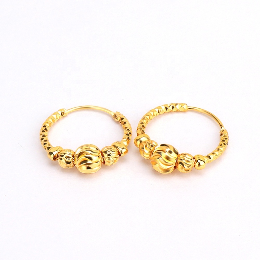 Jinxiuxing Ball Hoop Earrings 24k Gold Plated Fashion Earring Hoops Gold Filled Solid Earring Women Wholesale