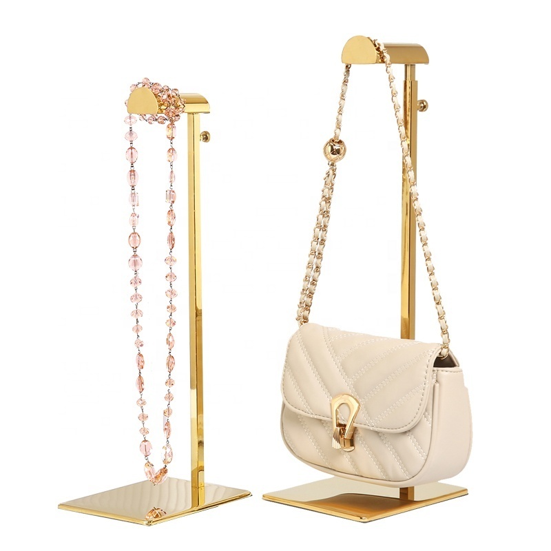 wholesale Luxury Gold Stainless steel Handbag Holder Hanging Display Rack for Shop Luxury Bag Stand