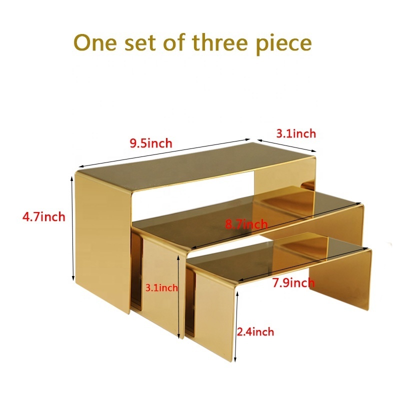 Gold Stainless Steel Purse Display Stand Countertop Risers for Perfume Handbag Shoe Jewelry Display Rack