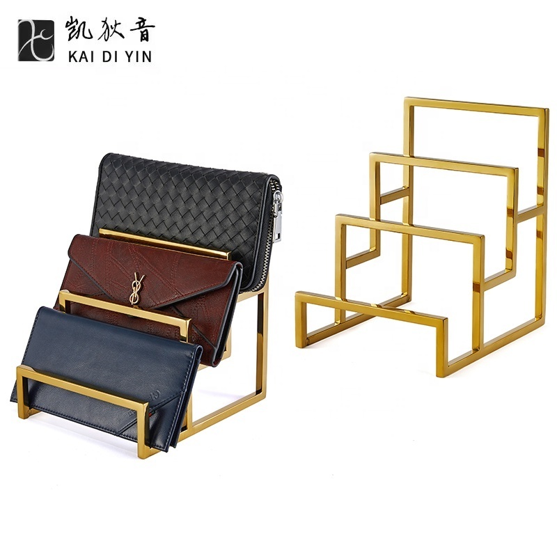 Fashion Three-Layer Stainless Steel Polished Gold Wallet Display Stand Retail Store Counter Display Rack