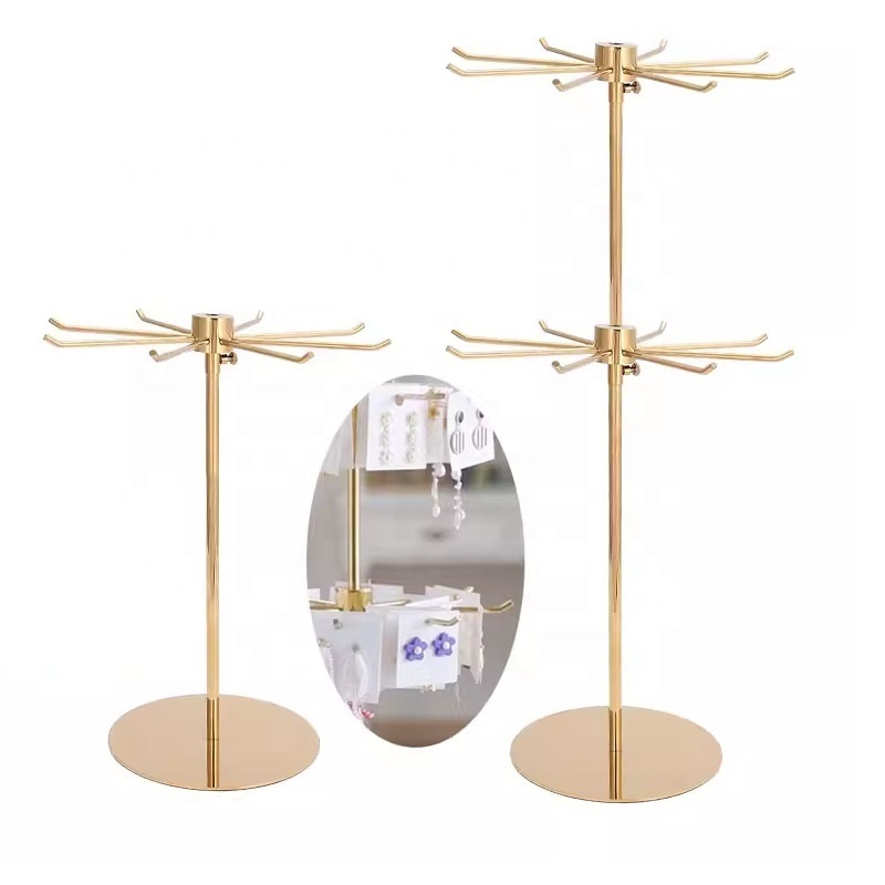 Gold Metal Rotating Jewelry Display Rack Hanging Organizer Tower Rack for Necklaces Bracelets Rings Storage