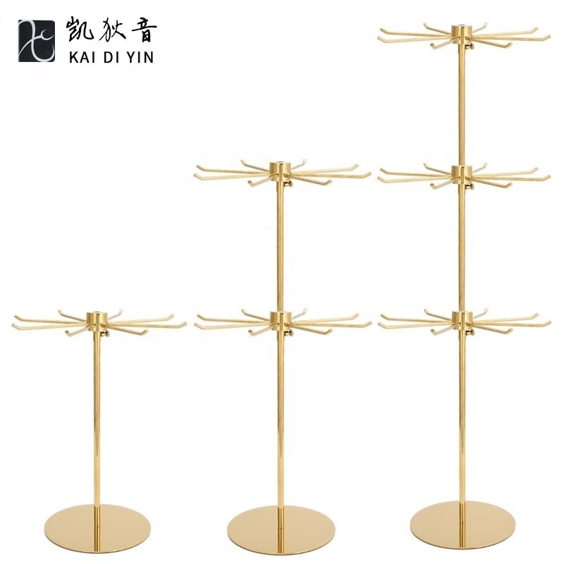 Gold Metal Rotating Jewelry Display Rack Hanging Organizer Tower Rack for Necklaces Bracelets Rings Storage