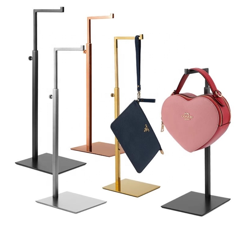 Factory hot sale Gold Purse Display Stand Retail Countertop Single Hook Adjustable Height Handbag Display Stand