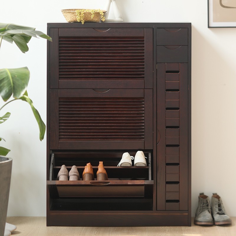 Solid Wood Shoe Porch Cabinet Entrance Hall Entry Shoe Cabinets Entryway Door Tipping Cupboard Ultra-Thin Balcony Cabinet