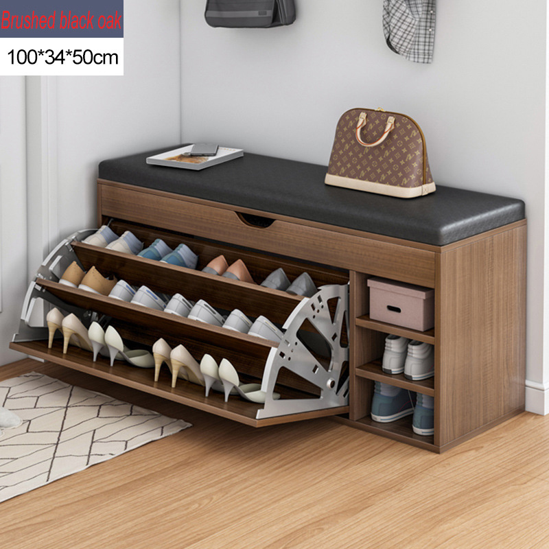 Shoe Storage Benches with Cushion Seating, Puff Surface Flip-Down Shoes Rack