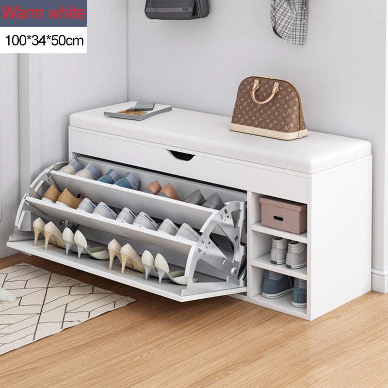 Shoe Storage Benches with Cushion Seating, Puff Surface Flip-Down Shoes Rack