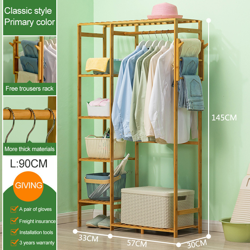 Shoe Clothing Storage Organizer Shelves Bamboo Garment Coat Clothes Hanging Heavy Duty Rack with top Shelf