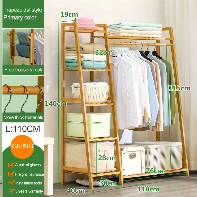 Shoe Clothing Storage Organizer Shelves Bamboo Garment Coat Clothes Hanging Heavy Duty Rack with top Shelf