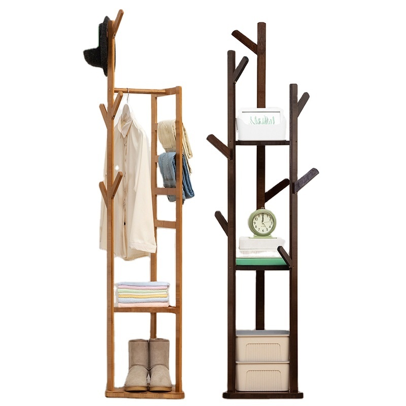 Hat Tree Stand 12 Hooks Tree Bamboo Freestanding Corner Clothes Stand  solid wood  Coat Rack handbag storage holder