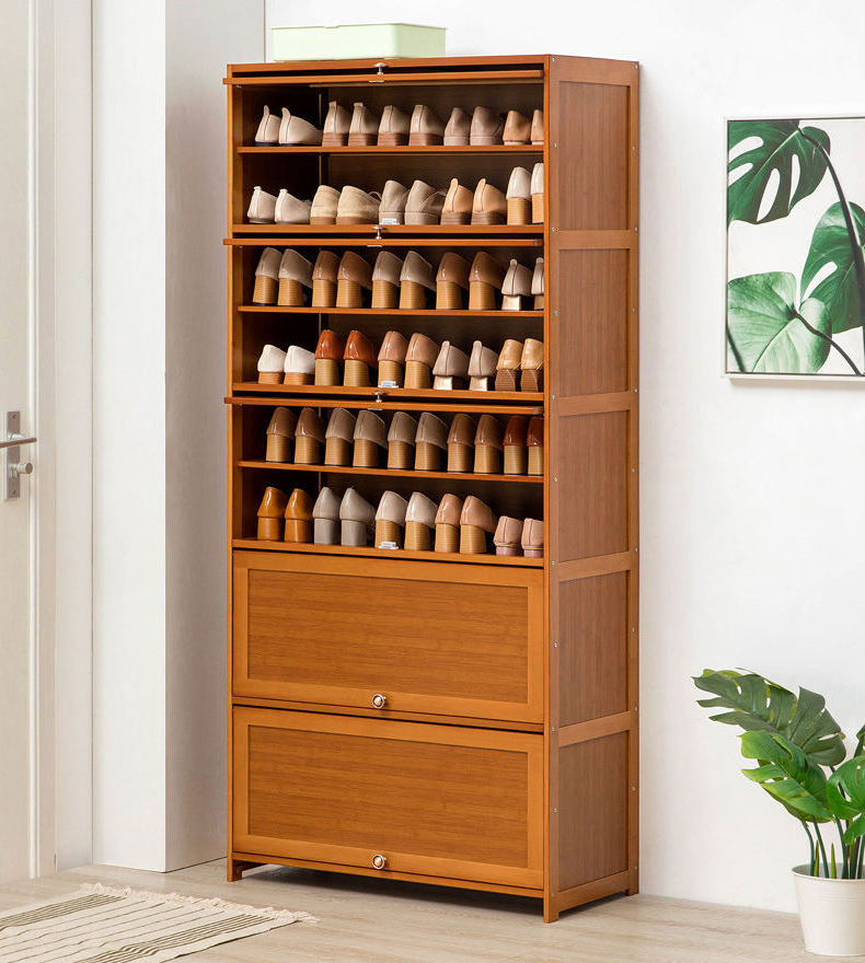 Large Space Entry Way Tea Color Display Storage Cabinet Shoe Shelf Modern Simple Houseware Multilayer Trending Bamboo Shoe Rack